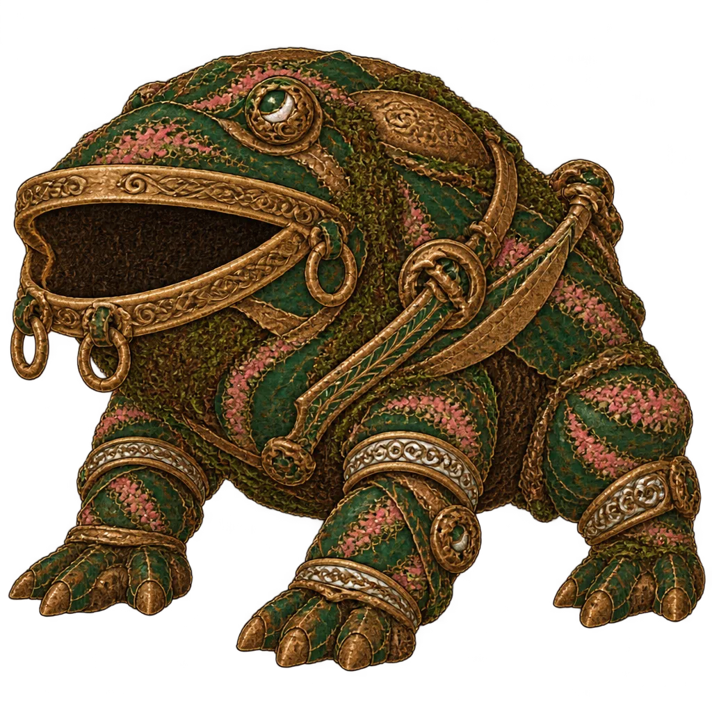 Bronze Gullet, makhluk seperti katak yang tubuhnya tersusun dari kuali dan pedang perunggu, mulutnya bibir kuali.