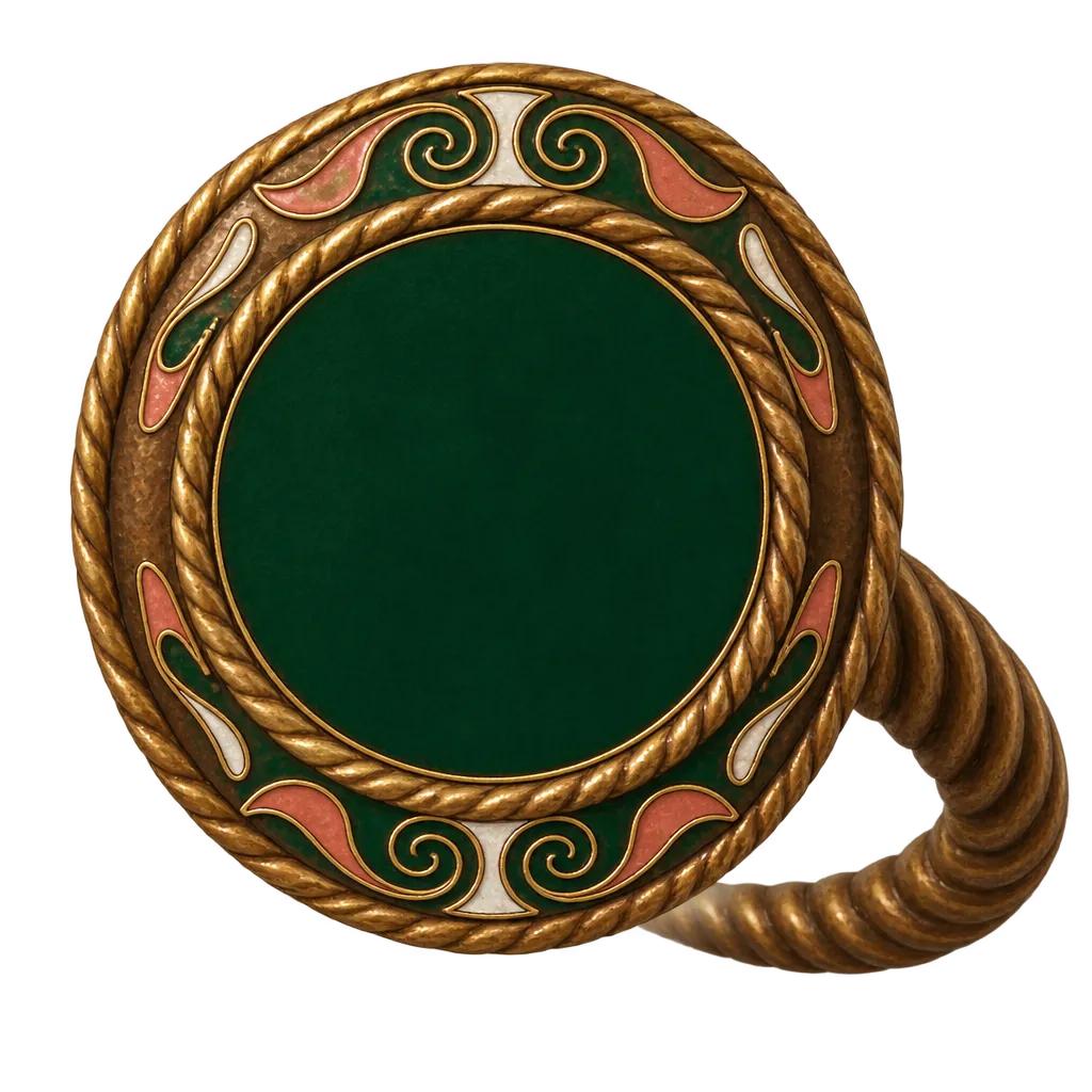 Ujung torc perunggu raksasa dengan muka enamel bulat.
